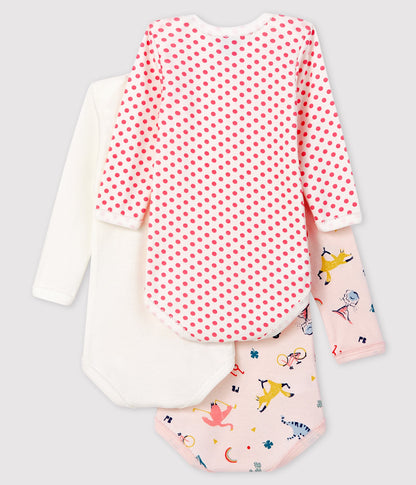 Baby Girls Multicolor Cotton Babysuit Sets (3 Pieces)