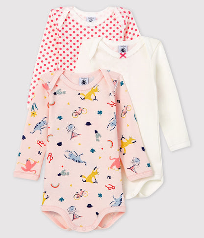 Baby Girls Multicolor Cotton Babysuit Sets (3 Pieces)