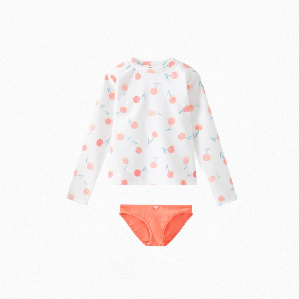 Girls Orange Cherry Swimsuit Set