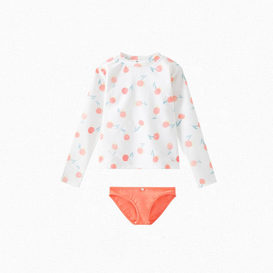 Girls Orange Cherry Swimsuit Set
