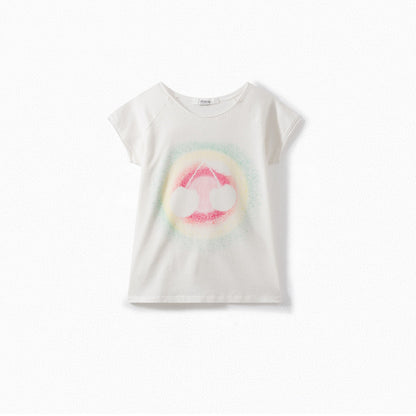 Girls White Print T-Shirt