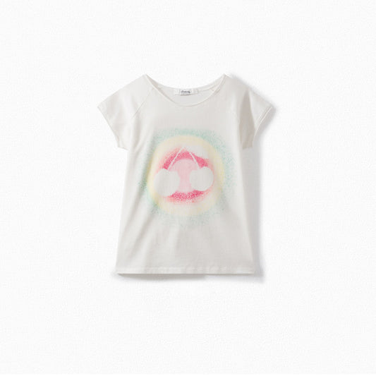 Girls White Print T-Shirt