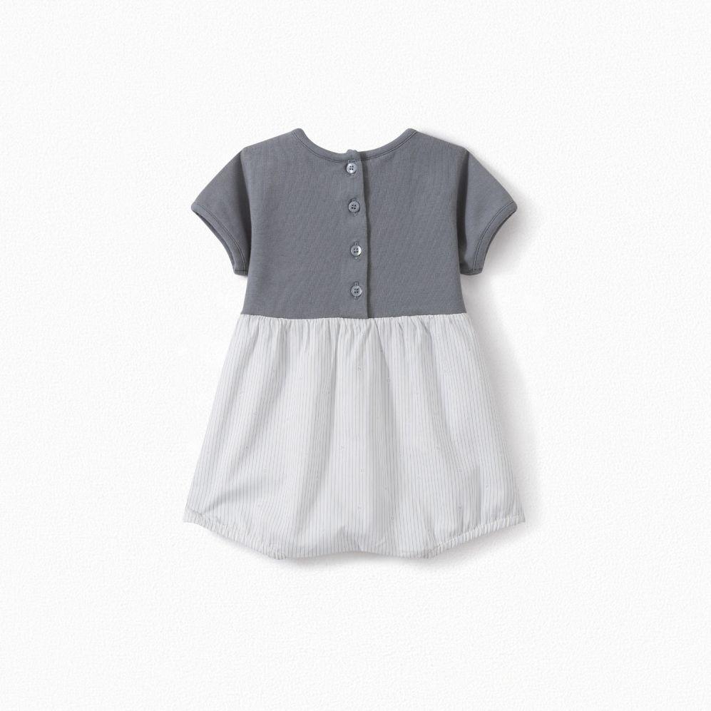 女婴灰色&蓝色条纹棉连体衣