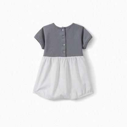 女婴灰色&蓝色条纹棉连体衣