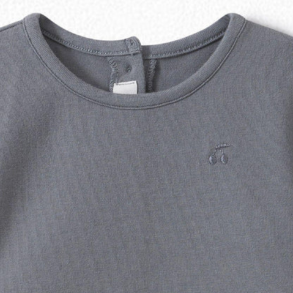 女婴灰色&蓝色条纹棉连体衣