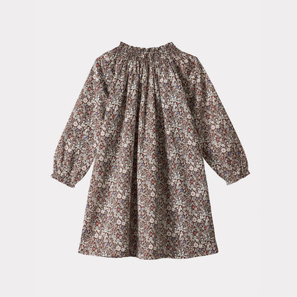 Girls Brown Floral Cotton Dress