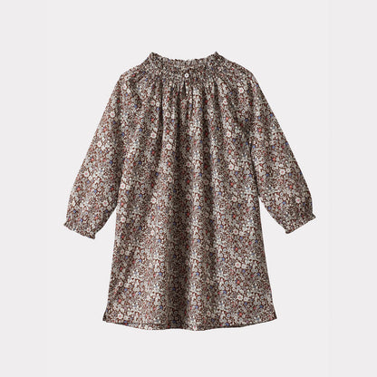 Girls Brown Floral Cotton Dress