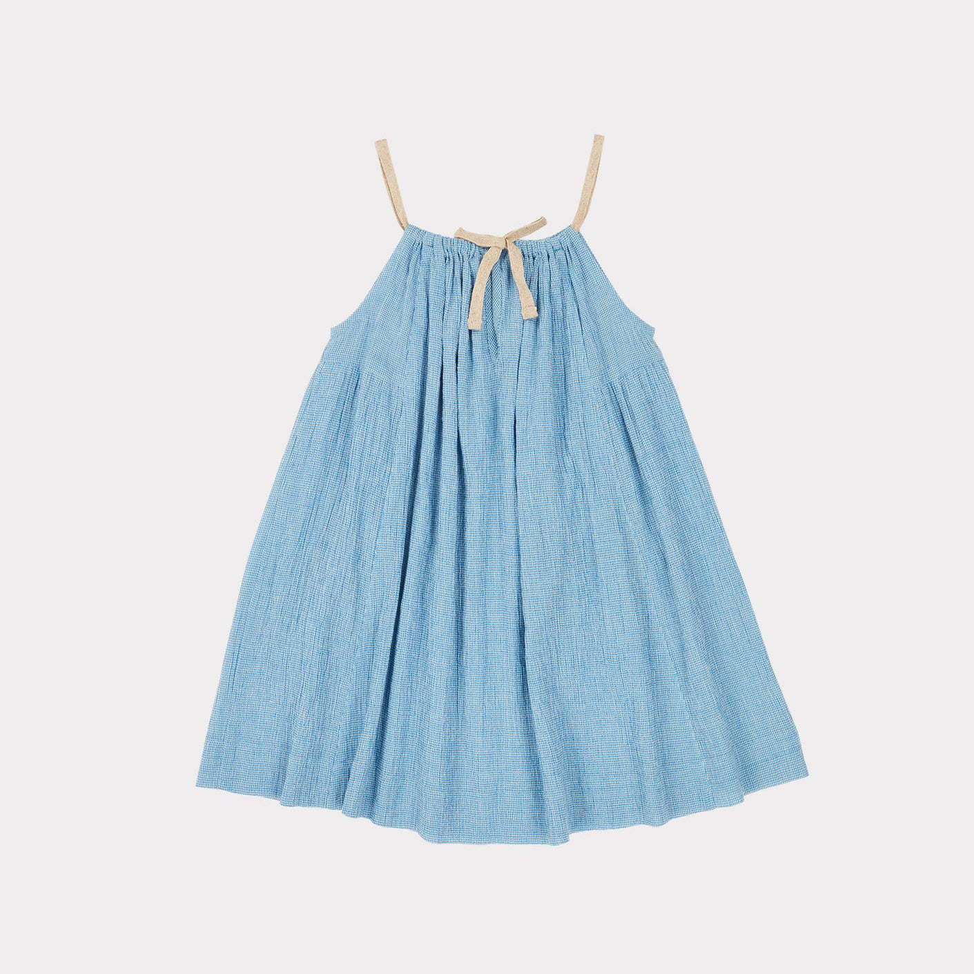 Girls Blue Check Cotton Dress