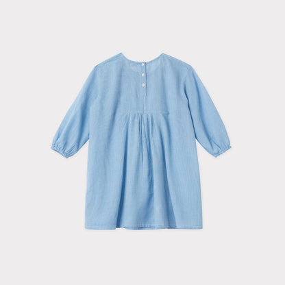 女童蓝色格子棉连衣裙