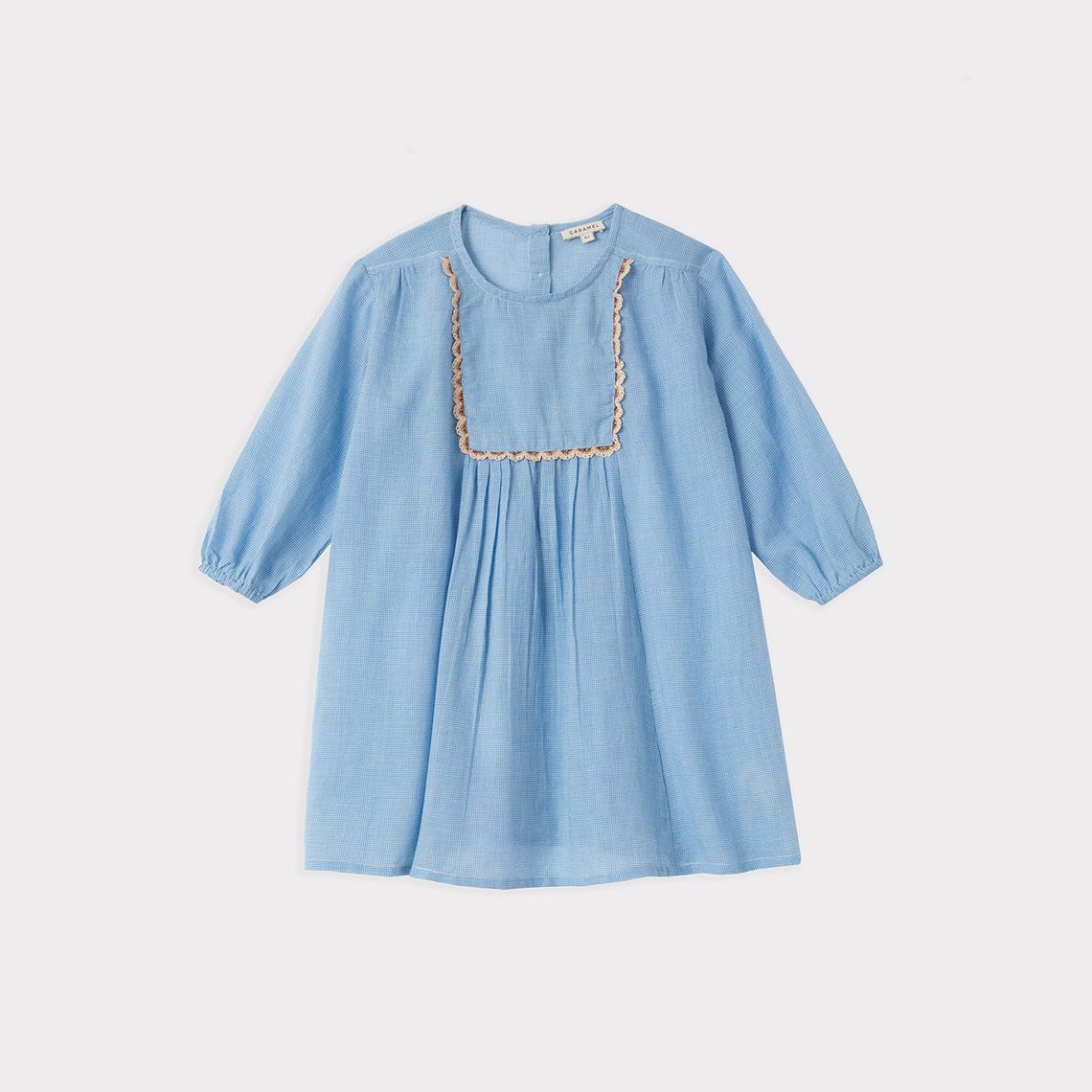 女童蓝色格子棉连衣裙