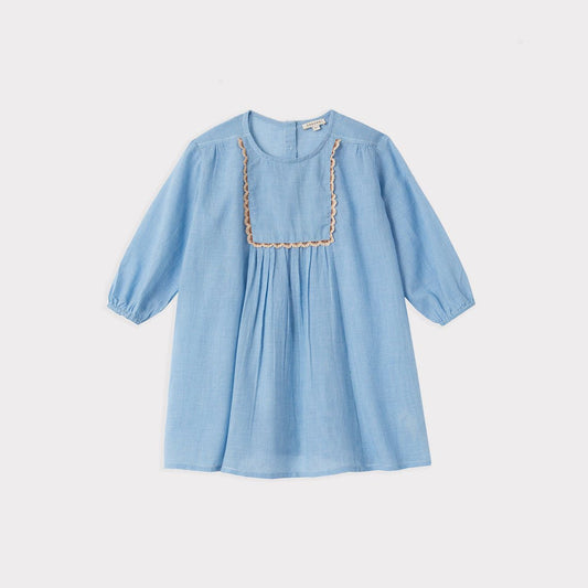 女童蓝色格子棉连衣裙