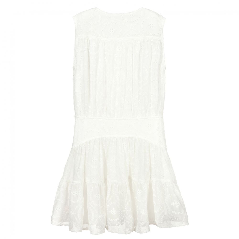 女童白色刺绣真丝连衣裙