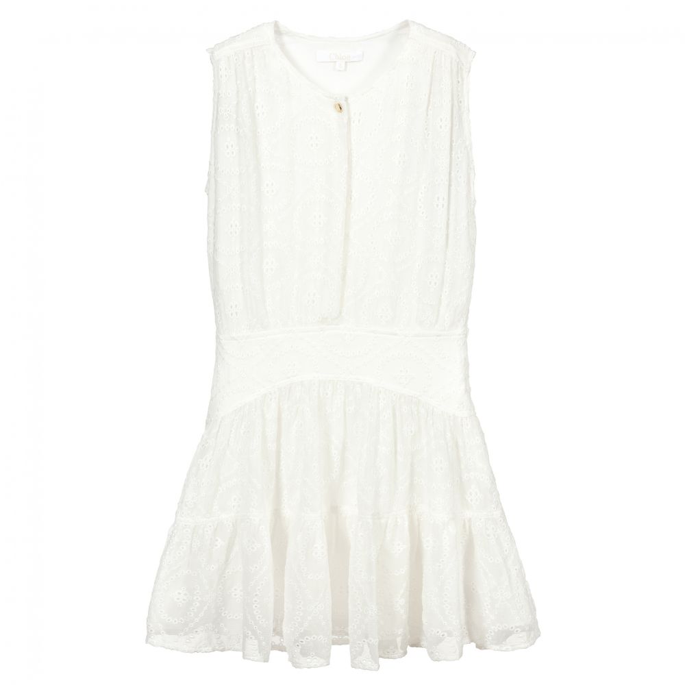 女童白色刺绣真丝连衣裙