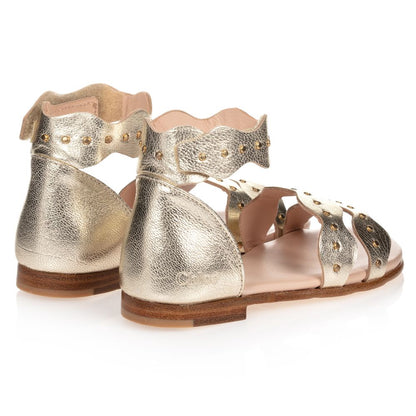 女童金色皮革凉鞋