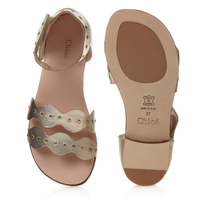 女童金色皮革凉鞋