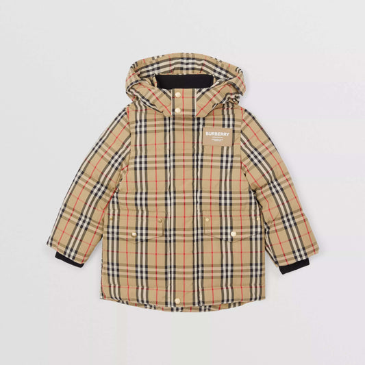 儿童米色格子羽绒服