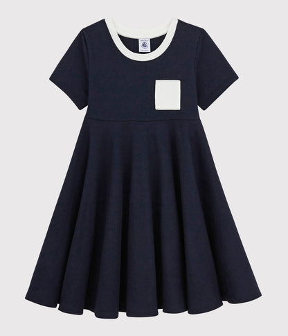 Girls Navy Cotton Dress