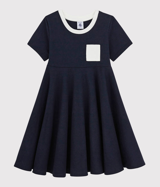 Girls Navy Cotton Dress