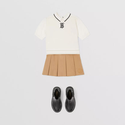 Girls Beige Logo Cotton Skirt