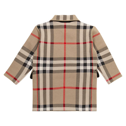 女童米色格子羊毛外套