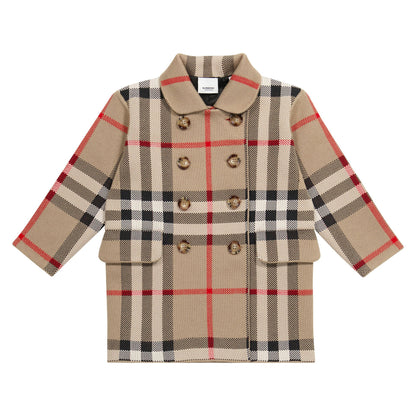 女童米色格子羊毛外套