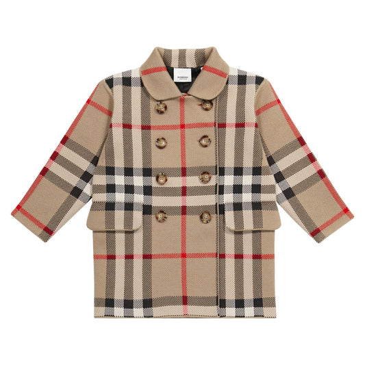 女童米色格子羊毛外套