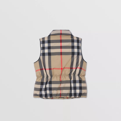 女童米色格子羽绒马甲