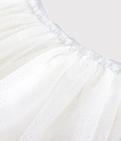 Girls White Glitter Tulle Skirt