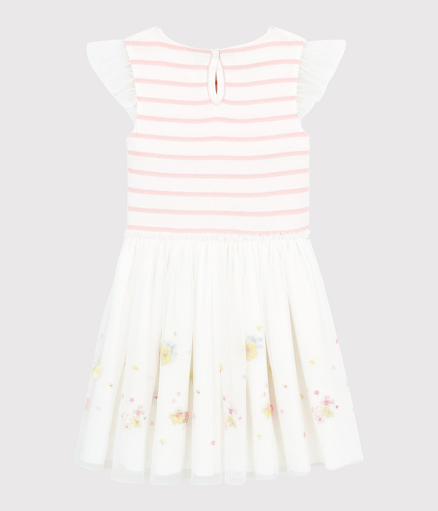女童粉色条纹棉&薄纱连衣裙