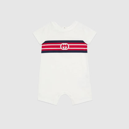 男婴白色Logo棉连体衣