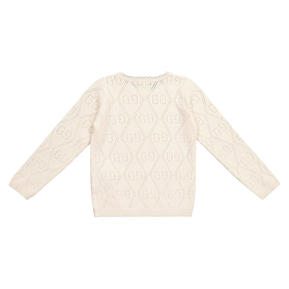 女童白色GG羊毛毛衣