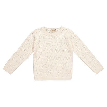 女童白色GG羊毛毛衣