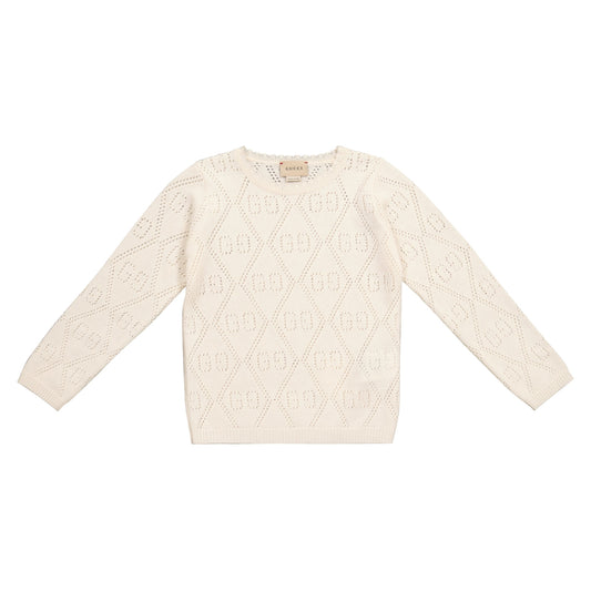 女童白色GG羊毛毛衣