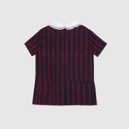 女婴藏青色刺绣棉连衣裙