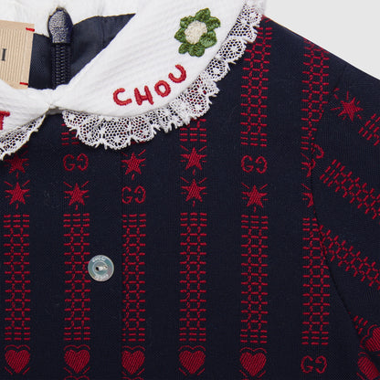 女婴藏青色刺绣棉连衣裙