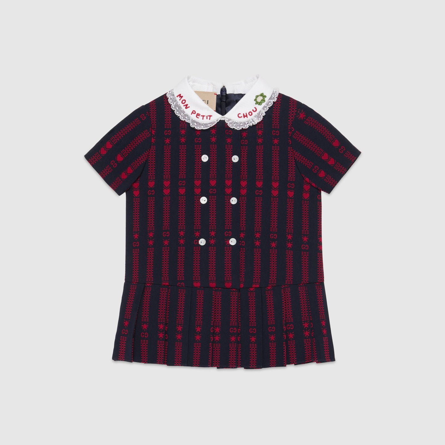 女婴藏青色刺绣棉连衣裙