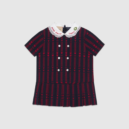 女婴藏青色刺绣棉连衣裙