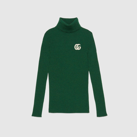 女童绿色GG Logo羊毛毛衣