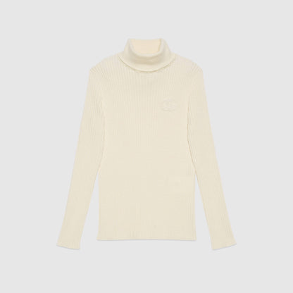 女童象牙白GG Logo羊毛毛衣