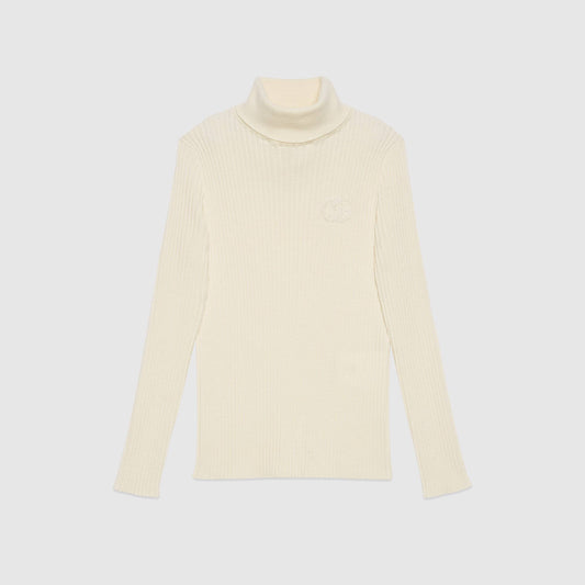 女童象牙白GG Logo羊毛毛衣