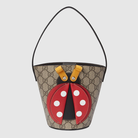Girls Beige Ladybug Bucket Bag