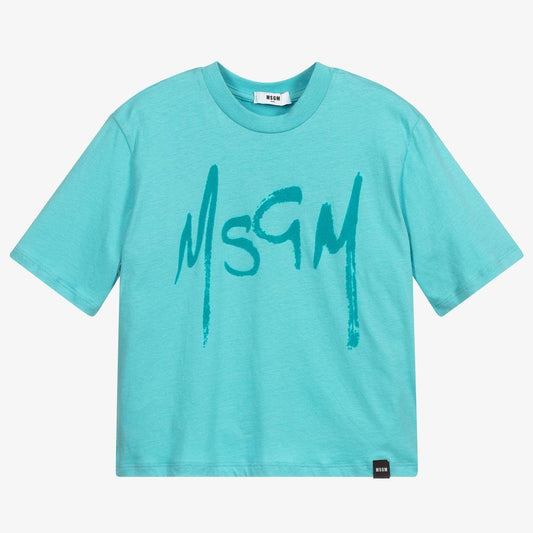 女童蓝色Logo棉T恤