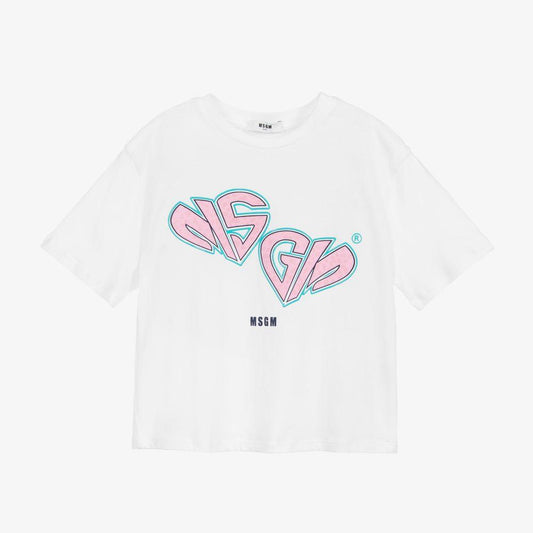 女童白色Logo棉T恤
