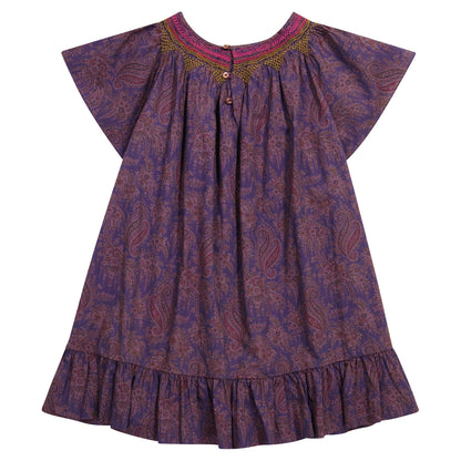 Girls Dark Fuchsia Floral Cotton Dress