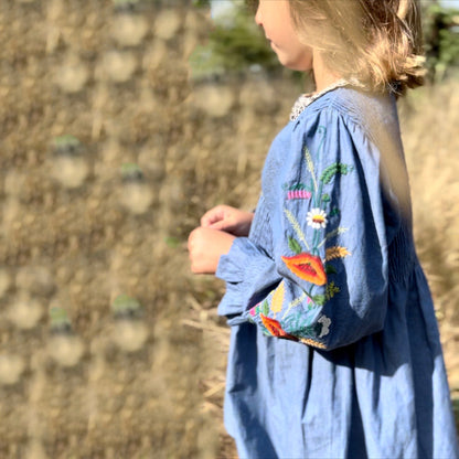 女童蓝色刺绣连衣裙