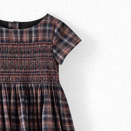 女童黑色格子棉连衣裙