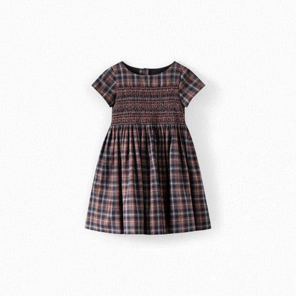 女童黑色格子棉连衣裙