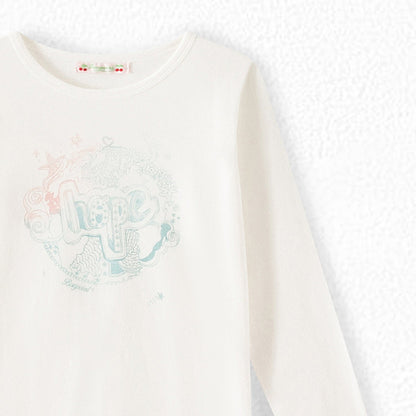 女童白色印花棉T恤