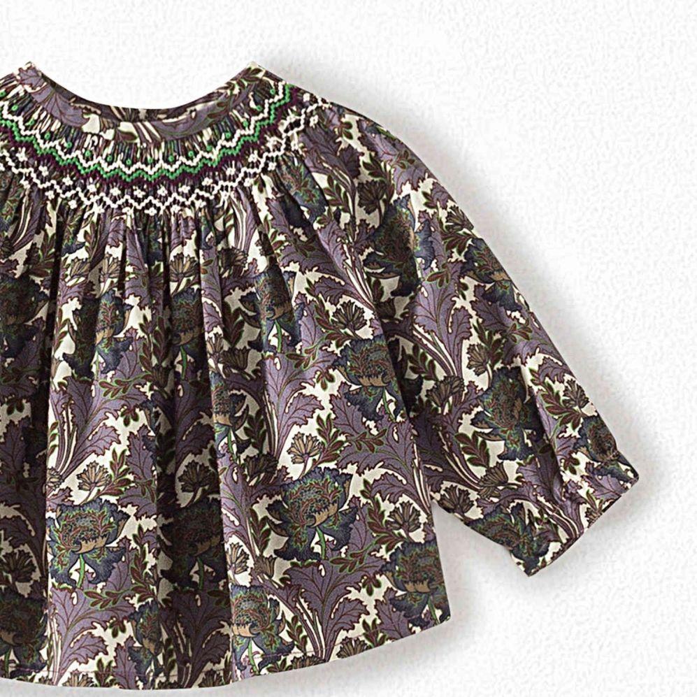 女婴蓝紫色碎花棉上衣