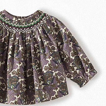 女婴蓝紫色碎花棉上衣